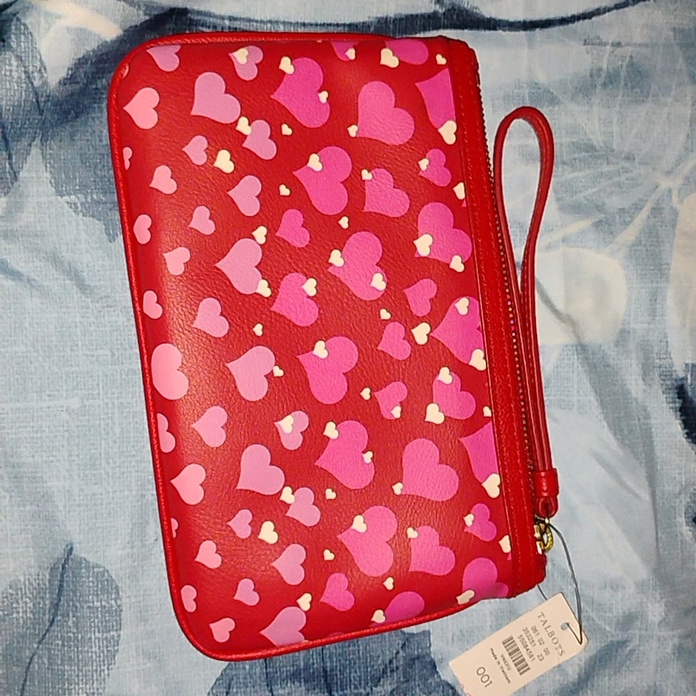 Talbots Red and Pink Heart Clutch with Wristlet